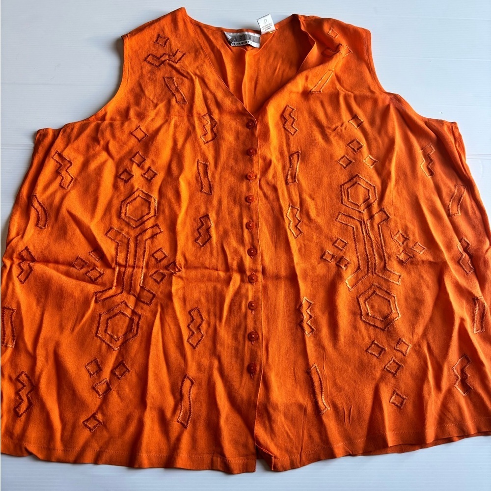 Vintage Orange Embroidered Sheer Blouse Size 26